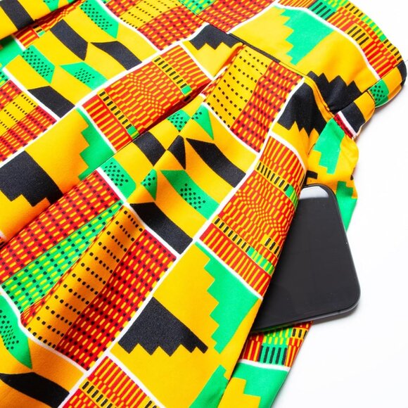 Women's African High Waist Pleated Midi Skirt with Pockets Floral Print - Picture 3 of 7